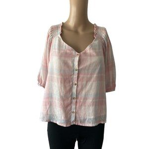 Lush Pink Plaid Puff Sleeve Size M Blouse